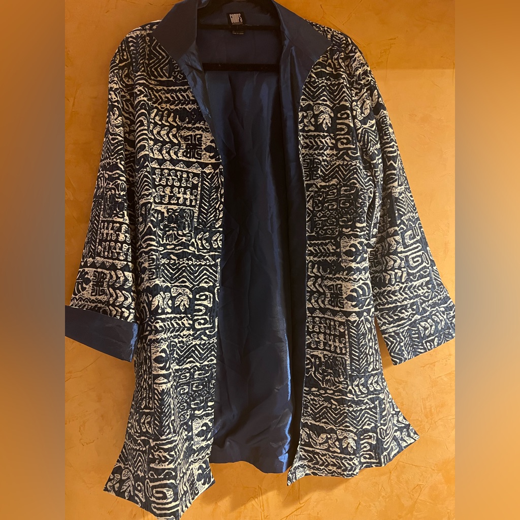 Vintage Gumps San Francisco Blue Batik Tunic Jacket - New/Never Used - Size L
